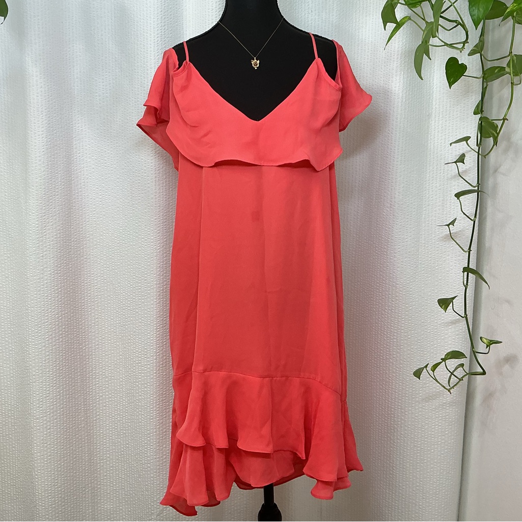 Parker Ruffle Open Shoulder Slip Dress New With Tags